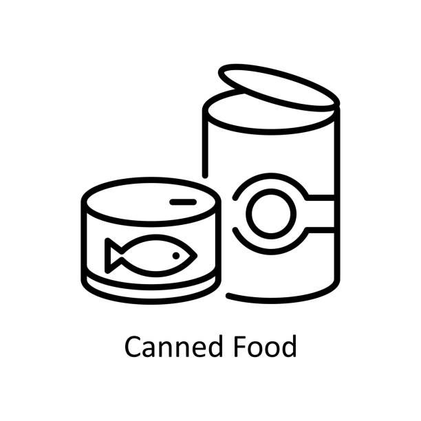 통조림 식품 벡터 개요 아이콘 디자인 그림입니다. 흰색 배경에 식료품 기호 eps 10 파일 - jar pesto sauce packaging food stock illustrations