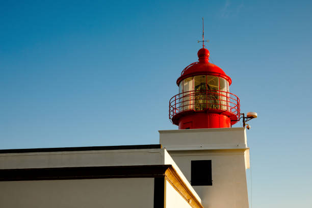 istock Red head of the lighthouse on the blue sky background. 1471080869