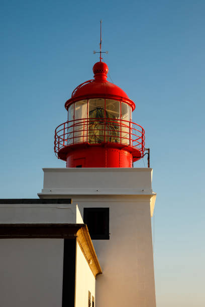 istock Red head of the lighthouse on the blue sky background. 1471080871
