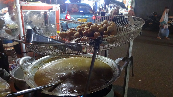 Fried meatballs with special sauce, photographed in the Tangerang area, Indonesia