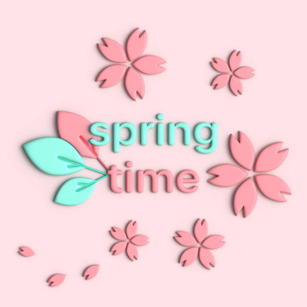istock Spring celebration greeting card with sakura flowers and leafs on pink background, 3D trendy render photo 1471089135