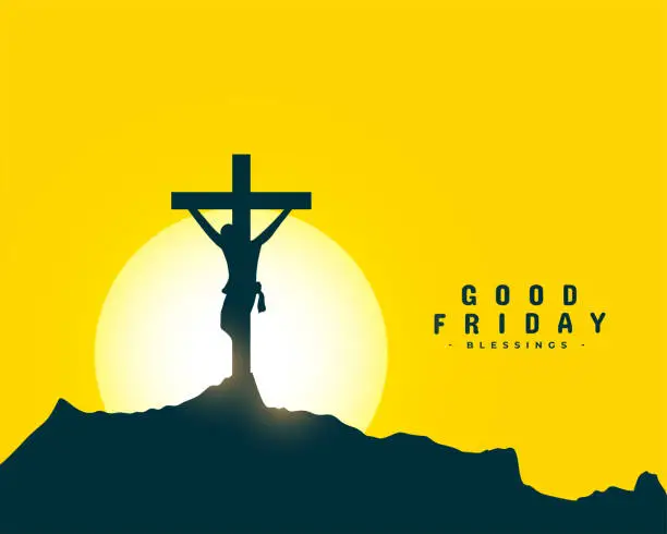 Vector illustration of christian themed good friday holiday card with mountain and sun