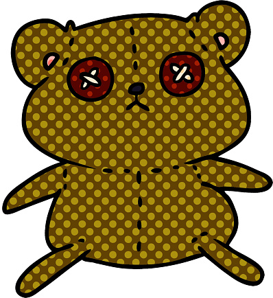 freehand drawn cartoon of a cute stiched up teddy bear