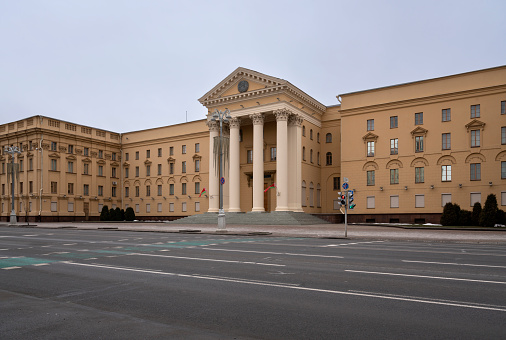 Minsk, Belarus, 01.02.2022: View of the building of the State Security Committee of the Republic of Belarus on Independence Avenue