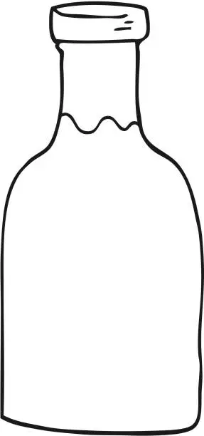 Vector illustration of freehand drawn black and white cartoon milk bottle