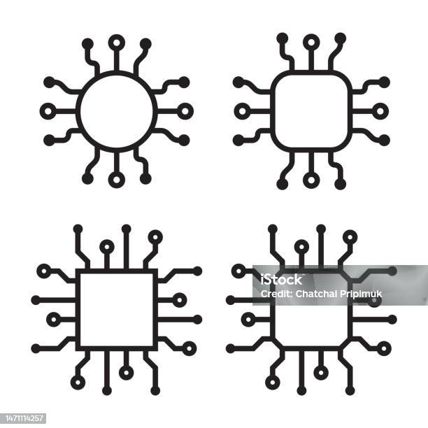 Black Line Computer Chip Symbol Stock Illustration - Download Image Now ...