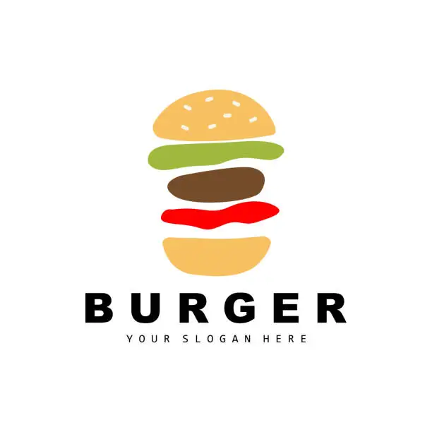 Vector illustration of Burger Logo, Fast Food Design, Bread And Vegetables Vector, Fast Food Restaurant Brand Icon Illustration