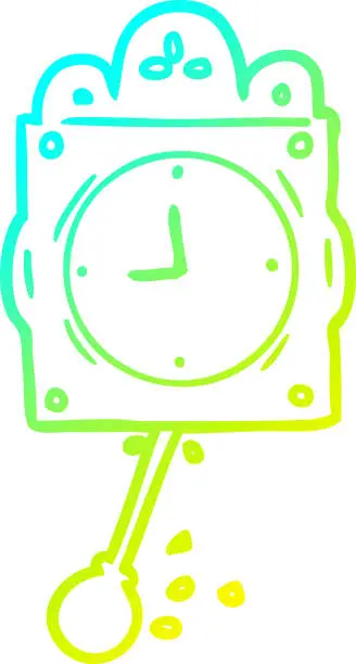 Vector illustration of cold gradient line drawing of a ticking clock with pendulum