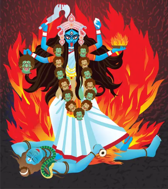 Vector illustration of Indian Goddess Maa Kali Vector design, illustration of Goddess Kali Maa on Diwali, Kali Pooja background of Indian festival