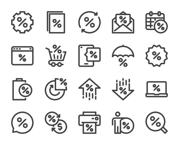 ilustrações de stock, clip art, desenhos animados e ícones de percent - bold line icons - stock market data insurance savings finance