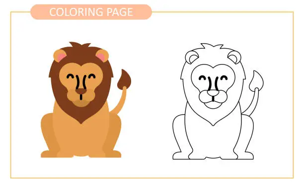Vector illustration of baby lion coloring page