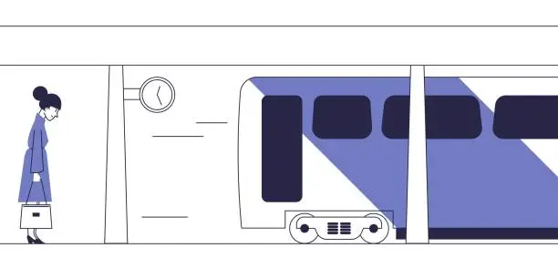 Vector illustration of The girl standing on the platform missed the train.