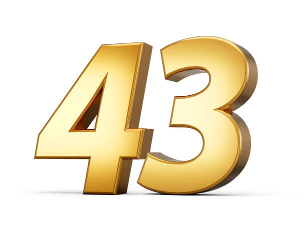 istock Golden metallic Number 43 Forty three, White background 3d illustration 1471136660