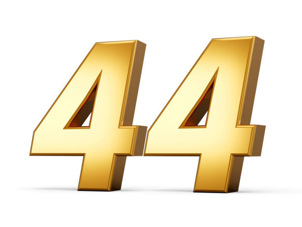 istock Golden metallic Number 44 Forty four, White background 3d illustration 1471136664