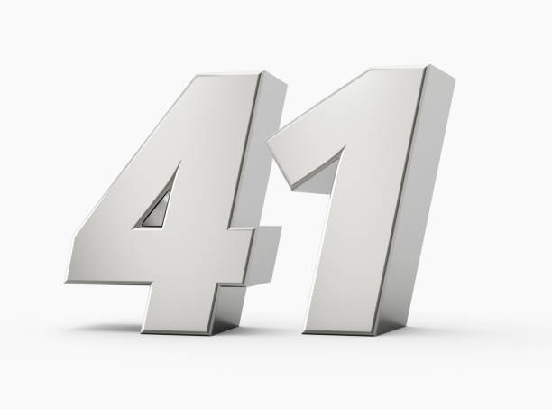 Silver 3d numbers 41 Forty one. Isolated white background 3d illustration