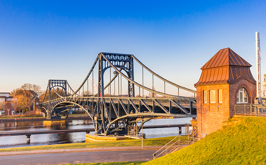 Colorful sunlight over the historic bridge in Wilhelmshaven, Germany