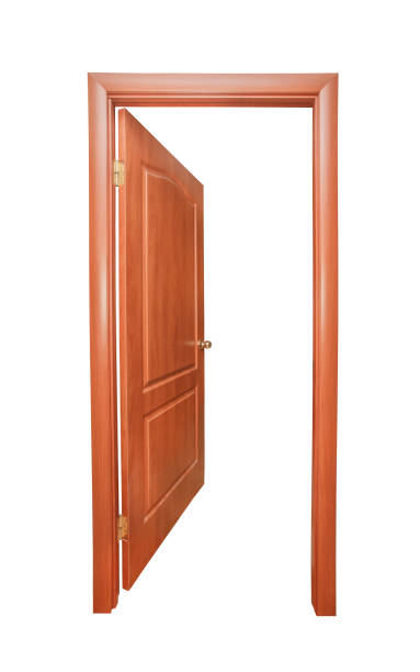 istock Wooden open door brown, isolated on white background with clipping path 1471142529