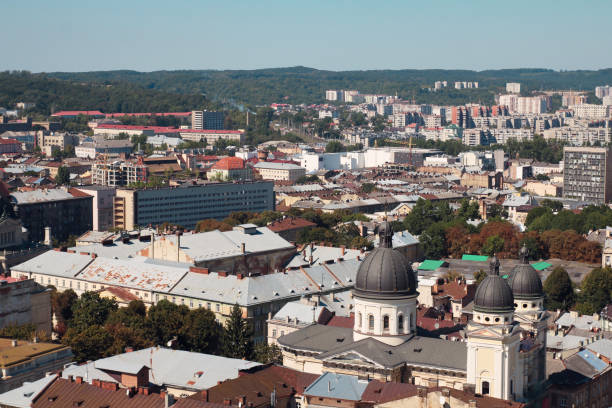 istock Lviv city panorama with blue sky 1471143021