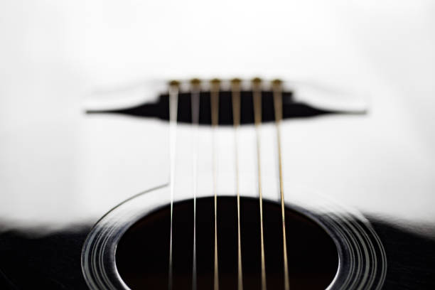 istock Guitar black, six stringed plucked musical instrument, lower threshold, close-up selective focus 1471144650
