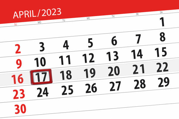 Calendar 2023, deadline, day, month, page, organizer, date, april, monday, number 17 Calendar 2023, deadline, day, month, page, organizer, date, april, monday, number 17. number 17 stock illustrations