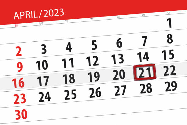 istock Calendar 2023, deadline, day, month, page, organizer, date, april, friday, number 21 1471148783