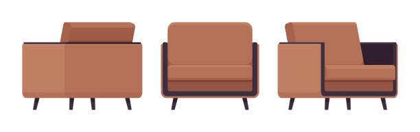 ilustrações, clipart, desenhos animados e ícones de lazer armchiar, confortável cadeira de leitura conjunto marrom - lobby living room business contemporary