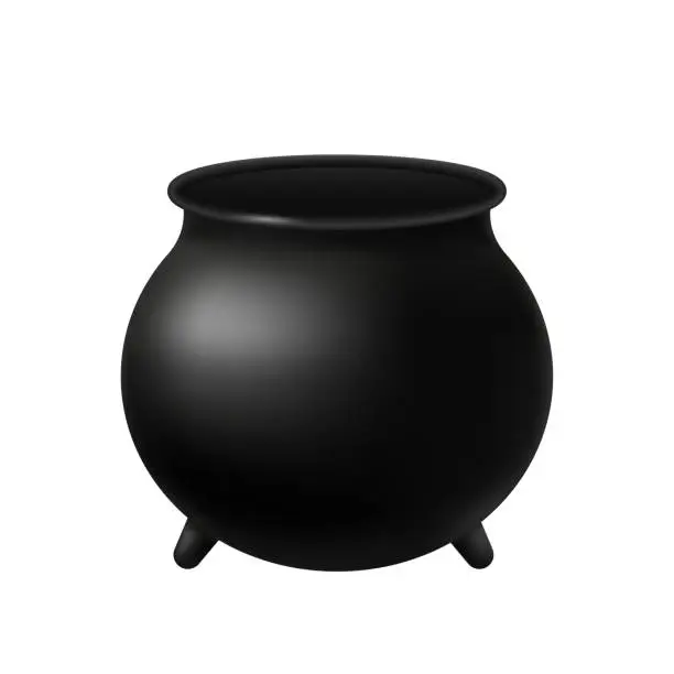 Vector illustration of Black magic cauldron. Pot for witchcraft brews