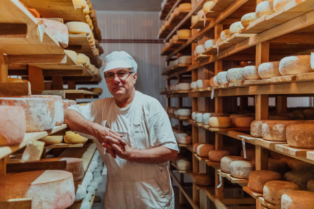 istock A worker at a cheese factory sorting freshly processed cheese on drying shelves 1471155534