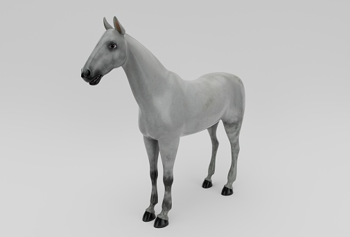 grey horse 3d rendering minimal 3d illustration on white background.