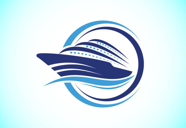 ilustrações de stock, clip art, desenhos animados e ícones de ship, cruise, or boat logo design template, yacht icon sign symbol with ocean waves vector illustration - naval ship