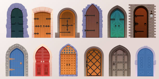 istock Cartoon set of medieval castle door 1471166798