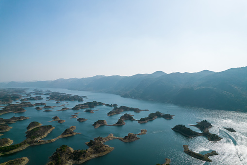 Aerial view of Xiandao Lake in Huangshi City, China