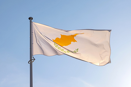 National Flag of Cyprus at Blue Sky Sunny Day