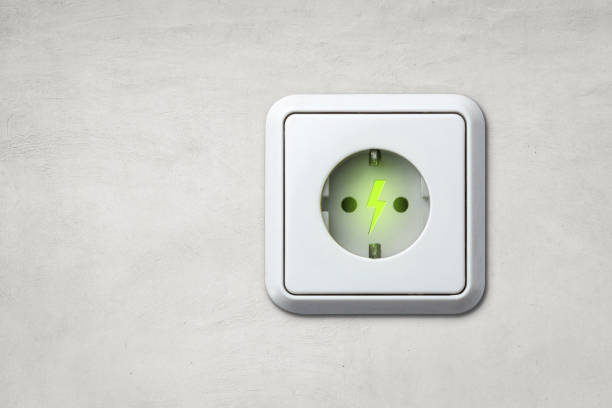 European power outlet with a green lighting bolt symbol in the middle.