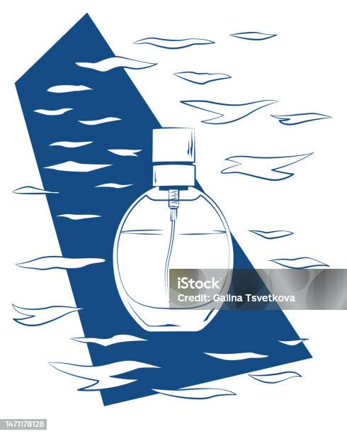 A Beautiful Perfume Bottle With The Scent Of The Sea Freshness Summer Waves  Minimalist Design In