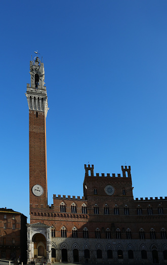 Bell Tower called TORRE DEL MANGIA in Siena in the main square called PIAZZA DEL CAMPO in Italy