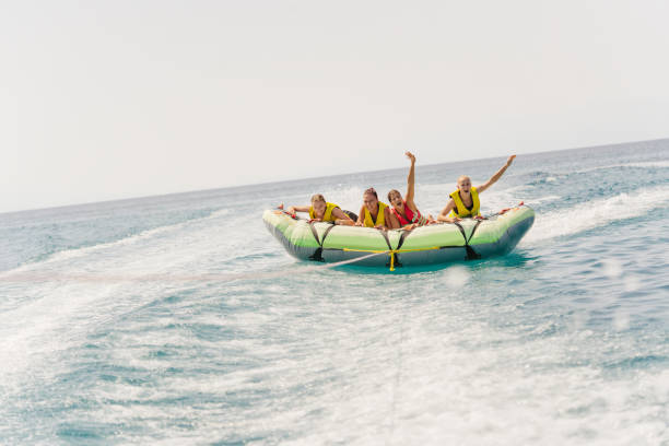 Tubing on a floating raft stock photo