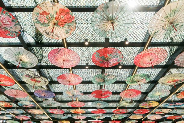 istock Colorful umbrellas decorating glass ceiling 1471184953