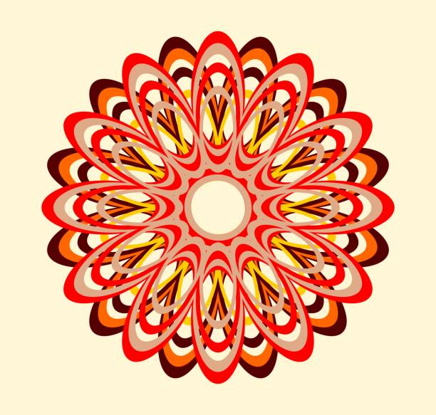 ilustrações de stock, clip art, desenhos animados e ícones de red mandala motif on the light yellow background. - henna tattoo indian culture tattoo hinduism