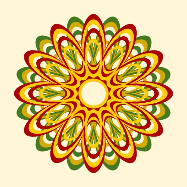 ilustrações de stock, clip art, desenhos animados e �ícones de mandala pattern in red, yellow and green colours. - henna tattoo indian culture tattoo hinduism