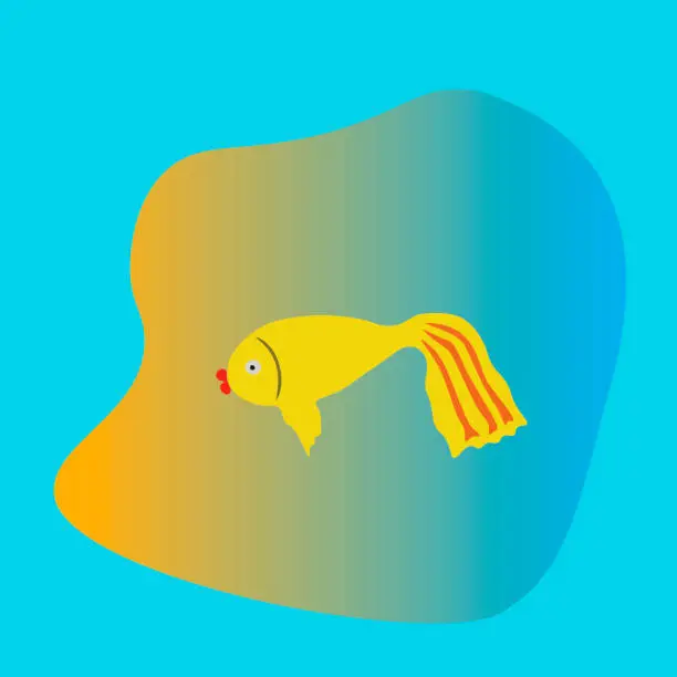 Vector illustration of Goldfish swimming in blue lake. Funny cartoon golden fish swims in pond, vector eps 10