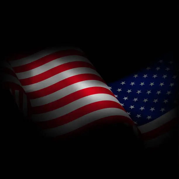 Vector illustration of USA waving flag black warp mesh