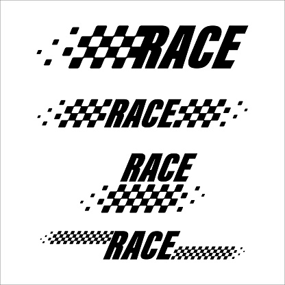 Abstract car sport race logo with black and white flag and sample text. Start and finish line design for racing championship