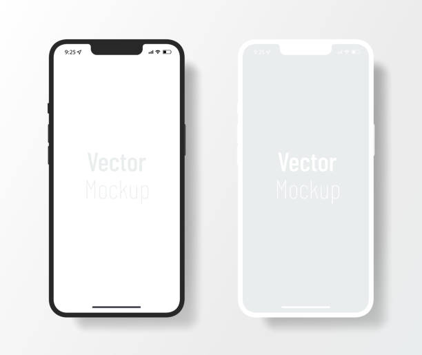 Minimal design phone mockup similar to iphone template Frontal smartphone minimal mockup template with white screen and clay design. 3d iphone vector mock up. smartphone stock illustrations