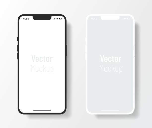 Minimal design phone mockup similar to iphone template Frontal smartphone minimal mockup template with white screen and clay design. 3d iphone vector mock up. template stock illustrations