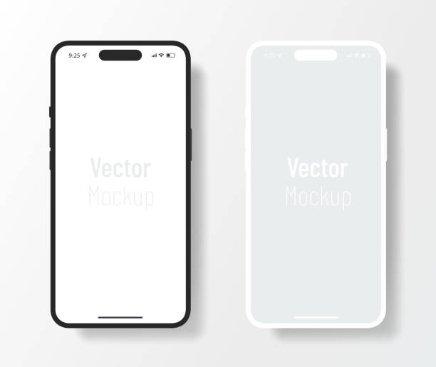 Minimalistic design mobile phone templates similar to iphone mockup Frontal mobile phone mockup templates with white screen and clay design. 3d iphone vector mock up. portability stock illustrations