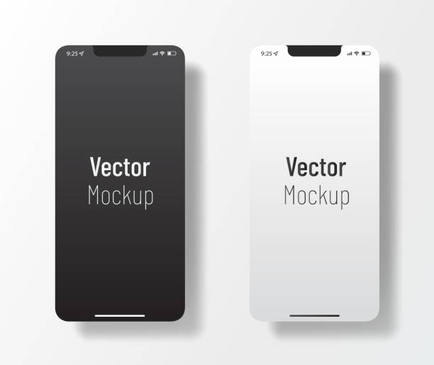 schwarz-weiß-smartphone-bildschirmvorlagen ähnlich dem iphone mockup - iphone mockup stock-grafiken, -clipart, -cartoons und -symbole