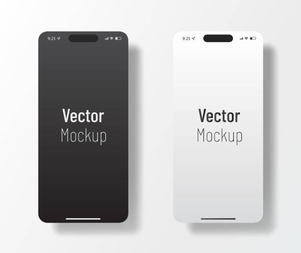 stockillustraties, clipart, cartoons en iconen met black and white mobile phone frame templates similar to iphone mockup - iphone mockup