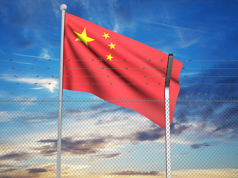 Closed Border of China. Digitally Generated Image isolated on white background