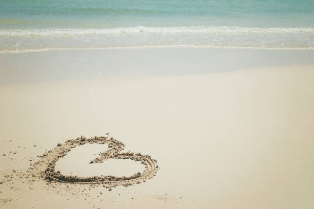 Heart-shaped beach with bright blue water.